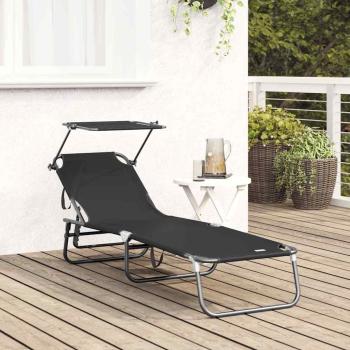 Faltbare Sonnenliege mit Sonnendach Schwarz 600D Oxford-Gewebe