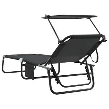 Faltbare Sonnenliege mit Sonnendach Schwarz 600D Oxford-Gewebe