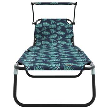 Klappbare Sonnenliegen 2 Stk mit Sonnenschutz Blattmuster 600D Oxford Stoff
