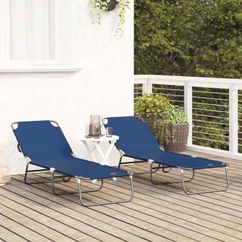 Klappbarer Sonnenliegestuhl 2 Teile Tragbares Blau 600D Oxfordstoff