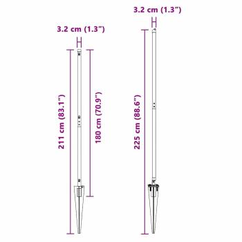 Zaunpfosten mit Spitze 7 Stück Ø32 mm 180 cm Verzinkter Stahl