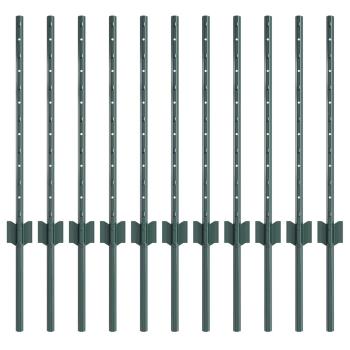 Zaunpfosten 11 Teile U-Kanal Grün 60 cm Stahl
