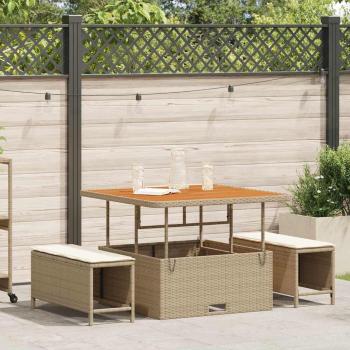 ARDEBO.de - 3-teiliges Garten-Esstischset mit Kissen in Beige, Poly-Rattan, Akazie