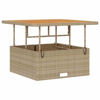 3-teiliges Garten-Esstischset mit Kissen in Beige, Poly-Rattan, Akazie
