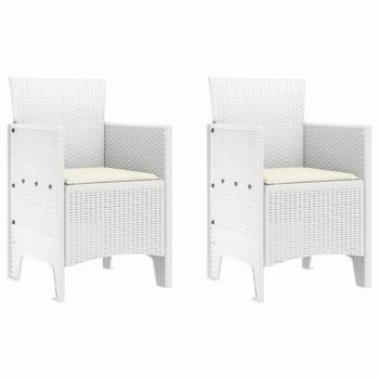Gartenstühle mit Kissen 2 Stück Weiß Poly Rattan
