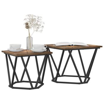 2-teiliges Beistelltisch-Set Rauches Eichenholz Verarbeitetes Holz