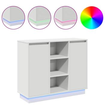 Sideboard mit LED Weiß 90x32x75 cm aus Holzwerkstoff