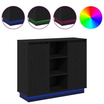 Sideboard mit LED Schwarz Eiche 90x32x75 cm Holzwerkstoff