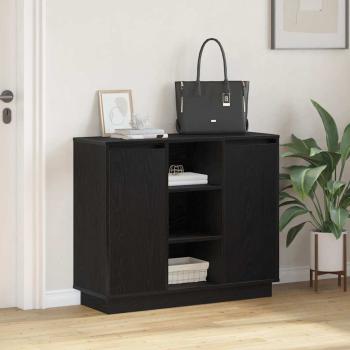 Sideboard mit LED Schwarz Eiche 90x32x75 cm Holzwerkstoff