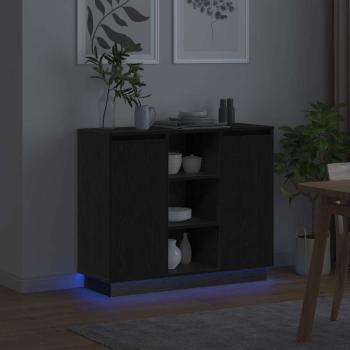 Sideboard mit LED Schwarz Eiche 90x32x75 cm Holzwerkstoff