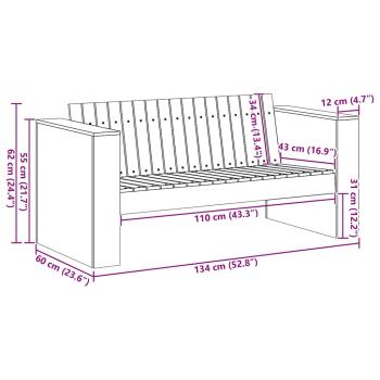 Garten Sofa 2-Sitzer 134x60x62 cm Behandeltes Kiefernholz