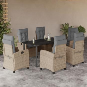 ARDEBO.de - 7-tlg. Garten-Essgruppe mit Kissen Beigemischung Poly Rattan