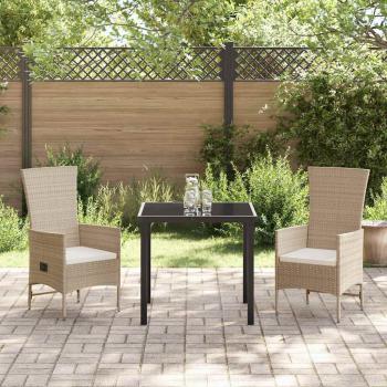 3-teiliges Garten-Esszimmer-Set mit Kissen Beige Poly Rattan