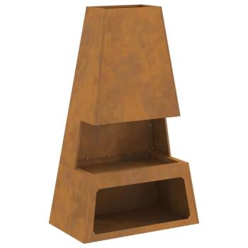 Feuerstelle mit Holzlager 60x35x100 cm Cortenstahl