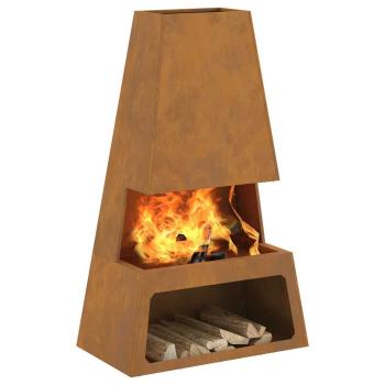 Feuerstelle mit Holzlager 60x35x100 cm Cortenstahl