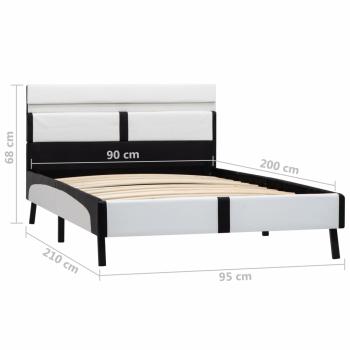 Bettgestell mit LED Weiß und Schwarz Kunstleder 90×200 cm