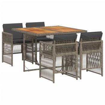 ARDEBO.de - 5-tlg. Garten-Essgruppe mit Kissen Grau Poly Rattan