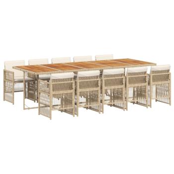 ARDEBO.de - 11-tlg. Garten-Essgruppe mit Kissen Beige Poly Rattan
