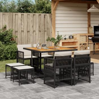 ARDEBO.de - 9-tlg. Garten-Essgruppe mit Kissen Schwarz Poly Rattan