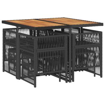 9-tlg. Garten-Essgruppe mit Kissen Schwarz Poly Rattan