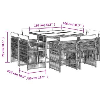 ARDEBO.de - 9-tlg. Garten-Essgruppe mit Kissen Grau Poly Rattan