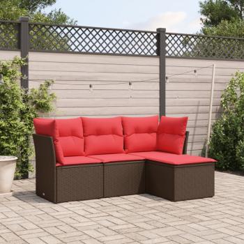 ARDEBO.de - 4-tlg. Garten-Sofagarnitur mit Kissen Braun Poly Rattan