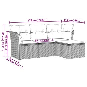 4-tlg. Garten-Sofagarnitur mit Kissen Braun Poly Rattan