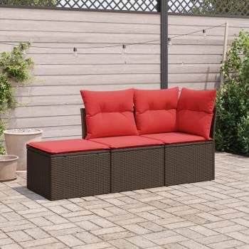 ARDEBO.de - 3-tlg. Garten-Sofagarnitur mit Kissen Braun Poly Rattan