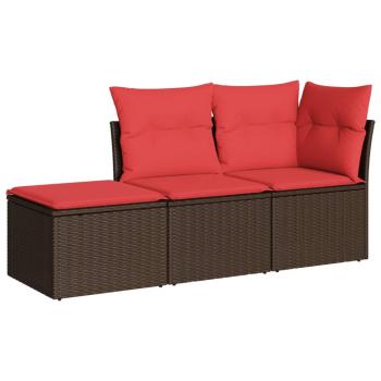 3-tlg. Garten-Sofagarnitur mit Kissen Braun Poly Rattan