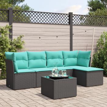ARDEBO.de - 6-tlg. Garten-Sofagarnitur mit Kissen Schwarz Poly Rattan