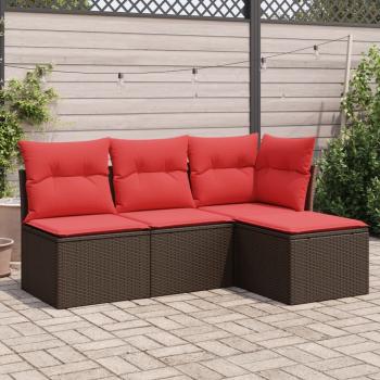 ARDEBO.de - 4-tlg. Garten-Sofagarnitur mit Kissen Braun Poly Rattan