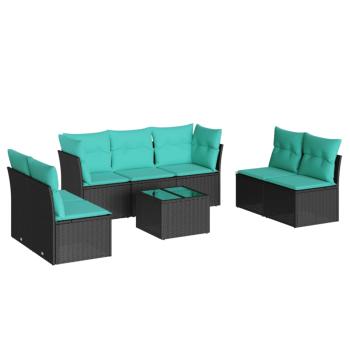 8-tlg. Garten-Sofagarnitur mit Kissen Schwarz Poly Rattan