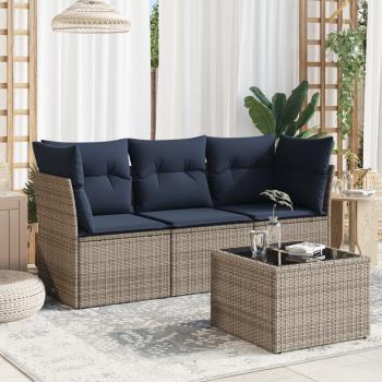 ARDEBO.de - 4-tlg. Garten-Sofagarnitur mit Kissen Grau Poly Rattan