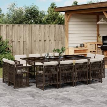 ARDEBO.de - 13-tlg. Garten-Essgruppe mit Kissen Braun Poly Rattan