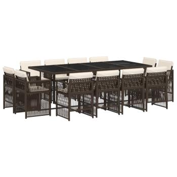 13-tlg. Garten-Essgruppe mit Kissen Braun Poly Rattan