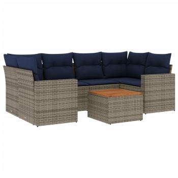 7-tlg. Garten-Sofagarnitur mit Kissen Grau Poly Rattan