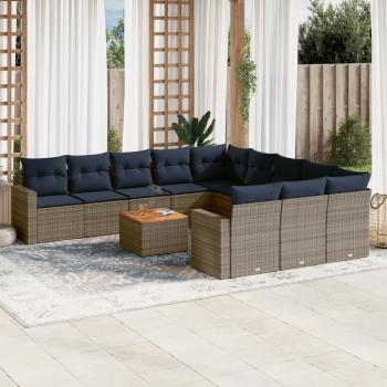 ARDEBO.de - 12-tlg. Garten-Sofagarnitur mit Kissen Grau Poly Rattan