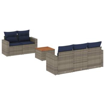 6-tlg. Garten-Sofagarnitur mit Kissen Grau Poly Rattan