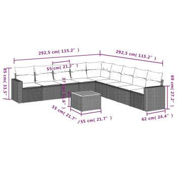 10-tlg. Garten-Sofagarnitur mit Kissen Grau Poly Rattan