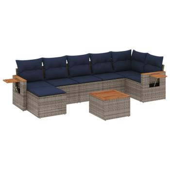 8-tlg. Garten-Sofagarnitur mit Kissen Grau Poly Rattan