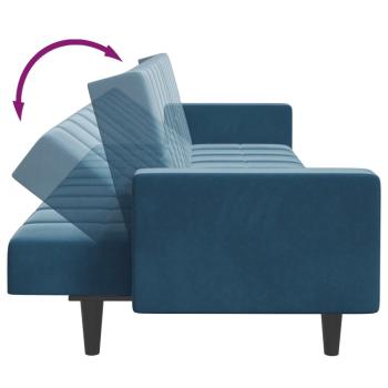 Schlafsofa 2-Sitzer mit Fußhocker Blau Samt