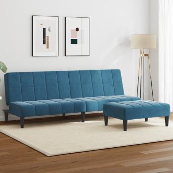 ARDEBO.de - Schlafsofa 2-Sitzer mit Fußhocker Blau Samt