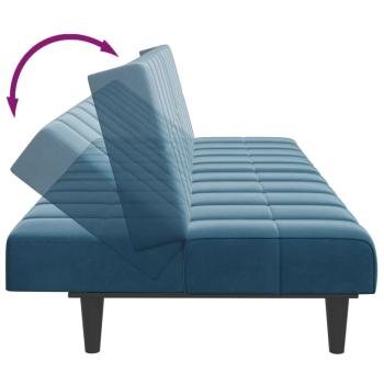 Schlafsofa 2-Sitzer mit Fußhocker Blau Samt