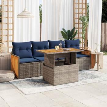 ARDEBO.de - 5-tlg. Garten-Sofagarnitur mit Kissen Grau Poly Rattan Akazie
