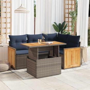 ARDEBO.de - 5-tlg. Garten-Sofagarnitur mit Kissen Grau Poly Rattan Akazie