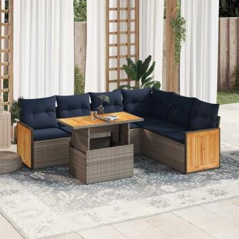 ARDEBO.de - 7-tlg. Garten-Sofagarnitur mit Kissen Grau Poly Rattan Akazie