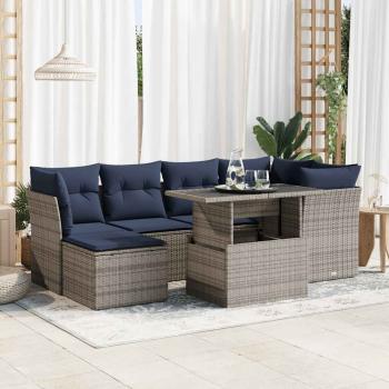 ARDEBO.de - 7-tlg. Garten-Sofagarnitur mit Kissen Grau Poly Rattan Akazie
