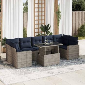 ARDEBO.de - 8-tlg. Garten-Sofagarnitur mit Kissen Grau Poly Rattan Akazie