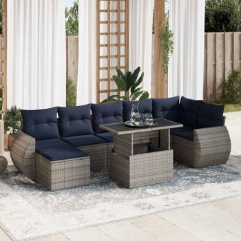 ARDEBO.de - 8-tlg. Garten-Sofagarnitur mit Kissen Grau Poly Rattan Akazie