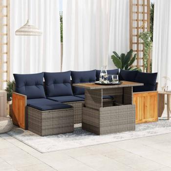 ARDEBO.de - 7-tlg. Garten-Sofagarnitur mit Kissen Schwarz Poly Rattan